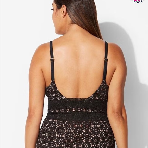 SWIMSUITS FOR ALL Black Lace Plunge One Piece Swimsuit - Picture 3 of 12